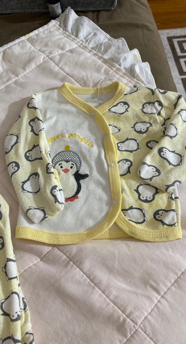 Sarı Baskılı Bebek Takımı, Uzun Kollu, Düğmeli - Görsel 4