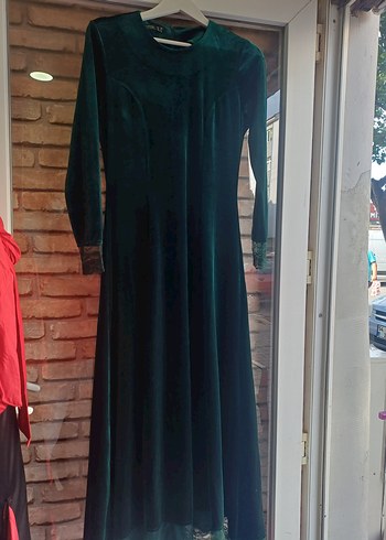 Uzun Kollu Yeşil Gotik Uzun Elbise