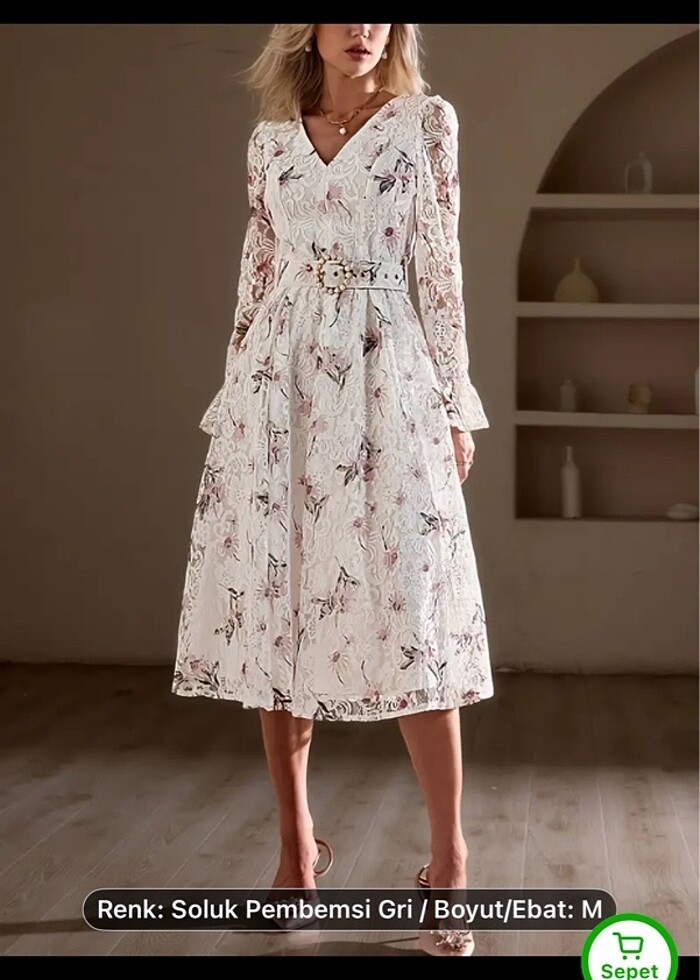 Beyaz dantelli şık elbise - Görsel 2