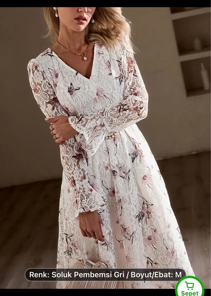 Beyaz dantelli şık elbise - Görsel 3