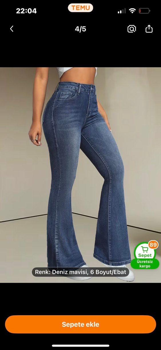 Deniz Mavisi Kadın Bol Paça Jean - Görsel 4