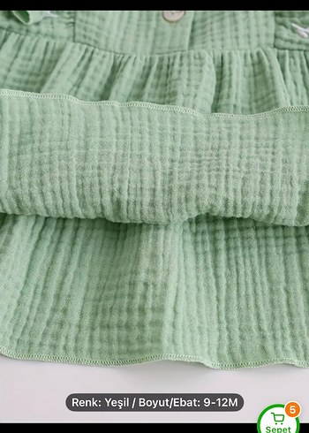 Yeşil Nakışlı Fırfırlı Kolsuz Bebek Takımı - Görsel 4