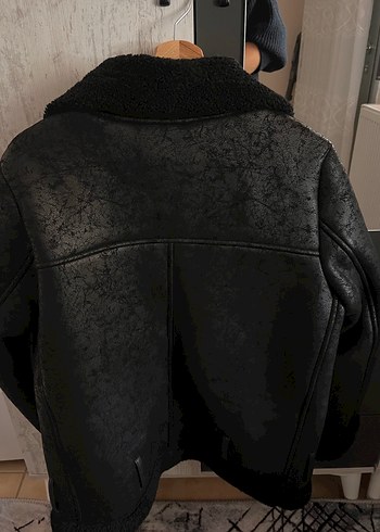 Siyah Deri Kadın Biker Ceket Kürklü - Görsel 2