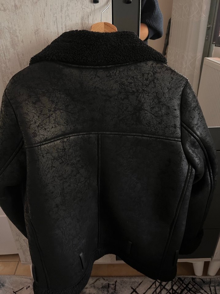 Siyah Deri Kadın Biker Ceket Kürklü - Görsel 2