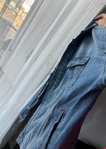 Düğmeli Mavi Kadın Denim Ceket - Görsel 3