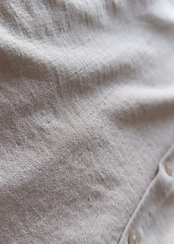 Düğmeli Keten Kadın Beyaz Gömlek - Görsel 3