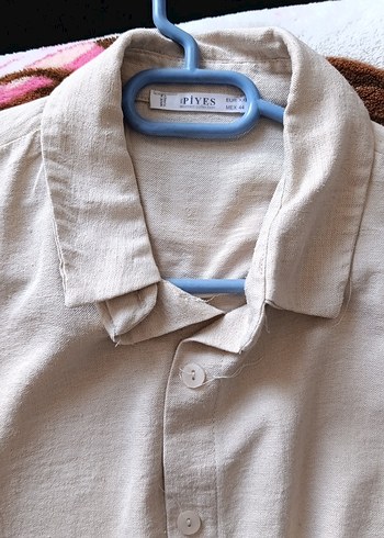 Düğmeli Keten Kadın Beyaz Gömlek - Görsel 4