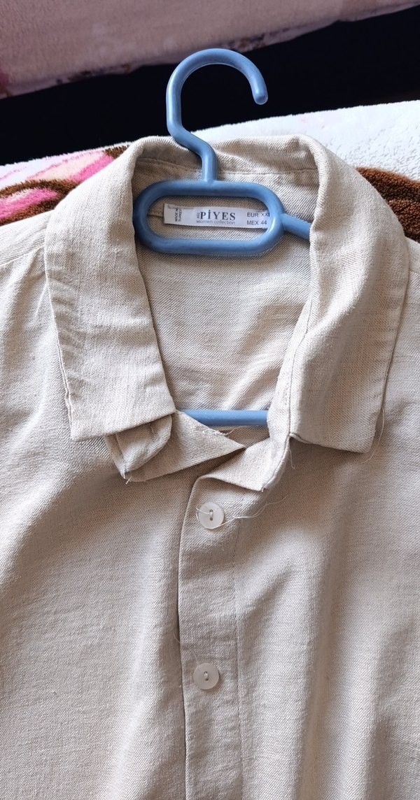 Düğmeli Keten Kadın Beyaz Gömlek - Görsel 4