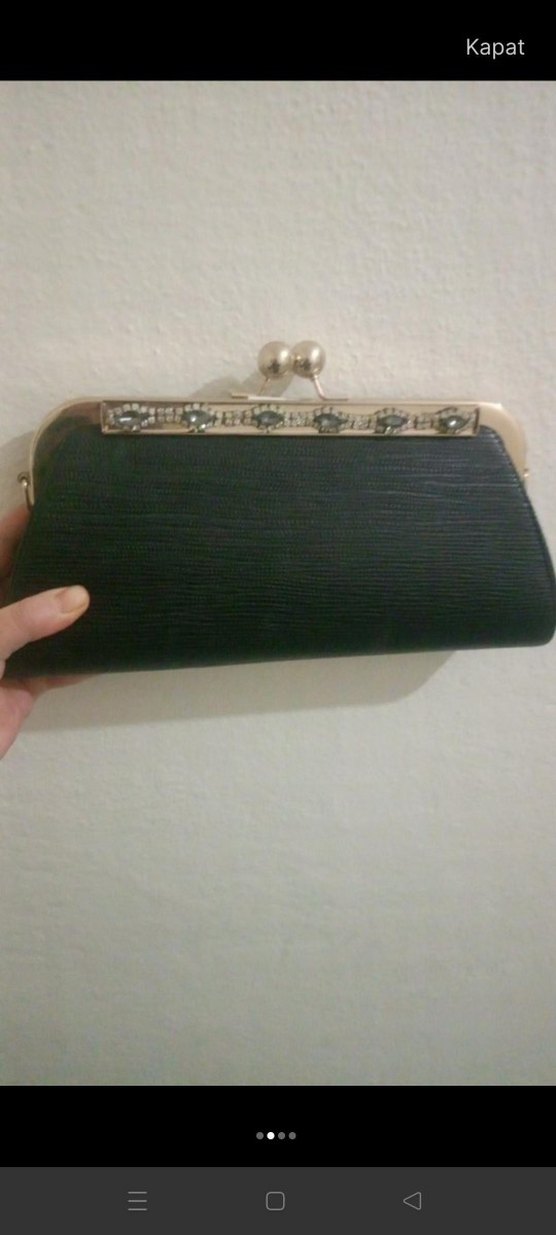 Siyah Parlak Deri Tokalı Kadın Portföy Çanta - Görsel 2