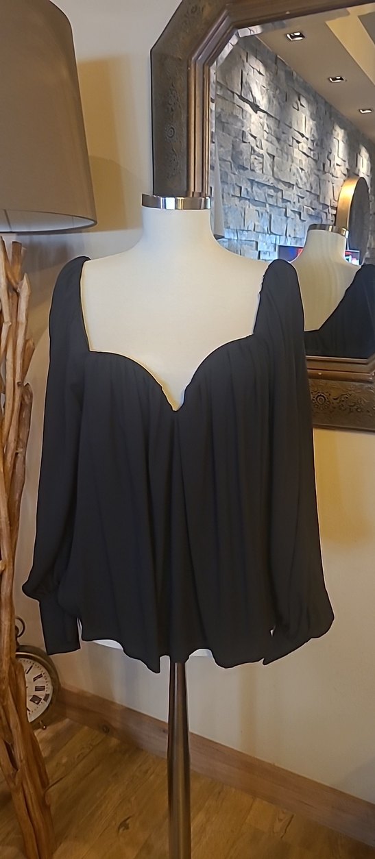 Siyah V Yakalı Uzun Kollu Kadın Bluz - Görsel 2