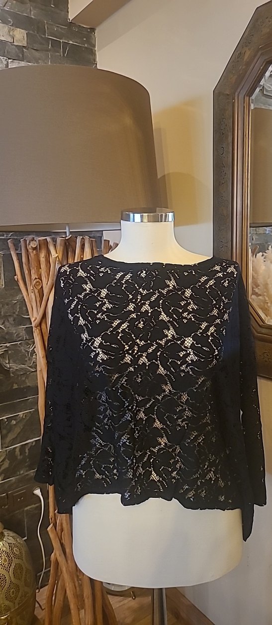 Siyah Dantel Uzun Kollu Boğazlı Bluz - Görsel 2