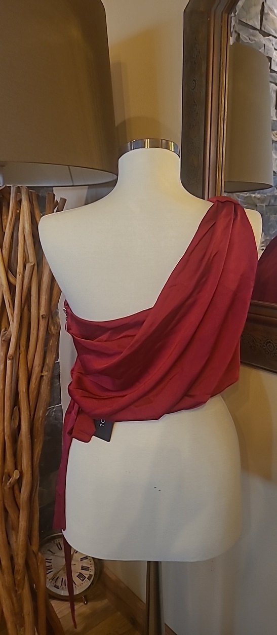 Kadın Bordo Saten Drapeli Bohem crop bluz - Görsel 4