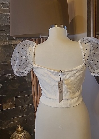 İnci Detaylı Beyaz Straplez Mini Bluz - Görsel 2