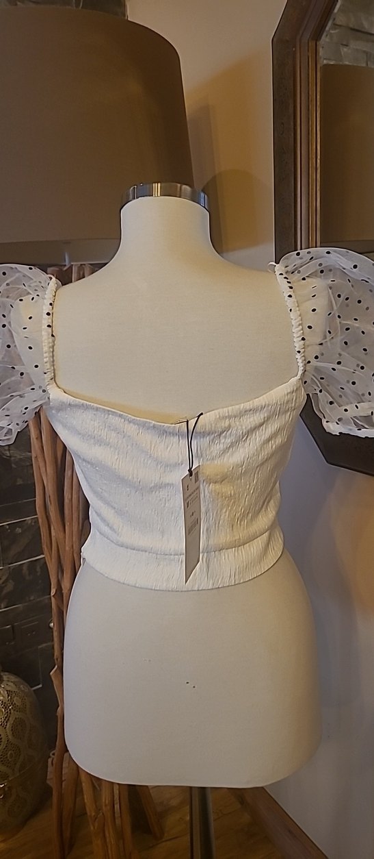 İnci Detaylı Beyaz Straplez Mini Bluz - Görsel 4