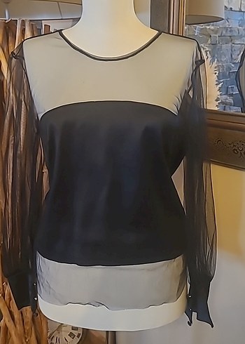 Siyah Transparan Uzun Kollu Kadın Bluz - Görsel 3