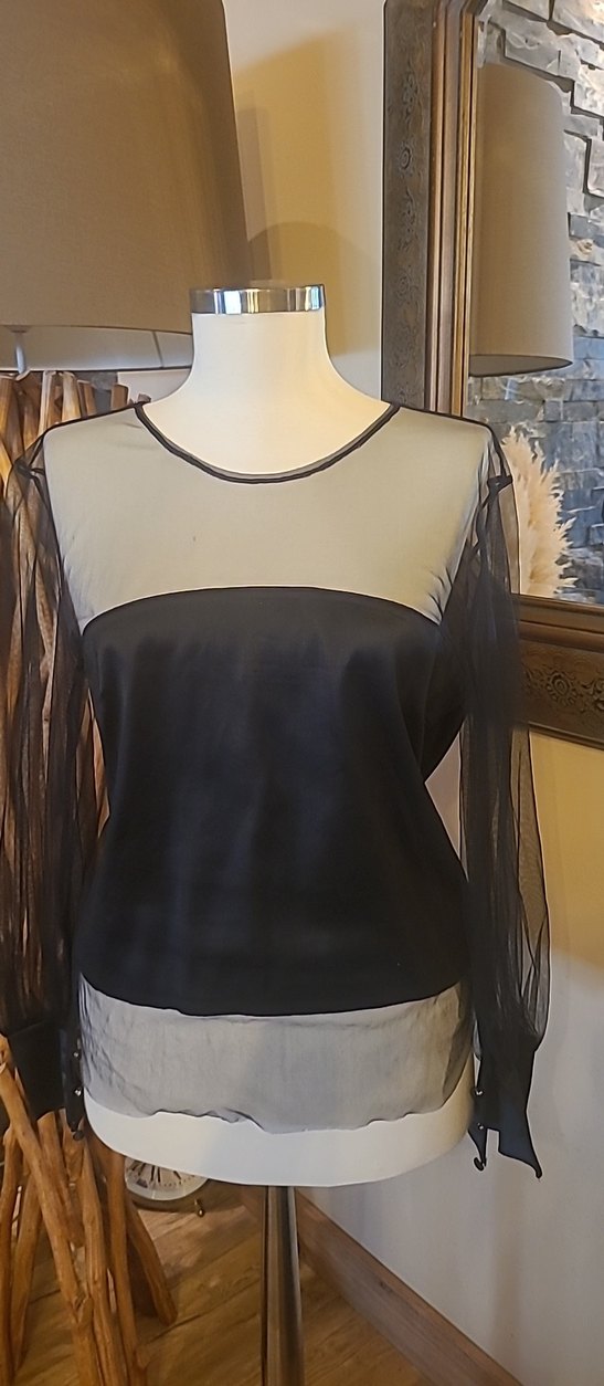 Siyah Transparan Uzun Kollu Kadın Bluz - Görsel 2