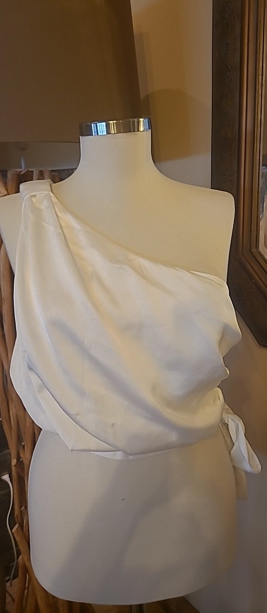 Beyaz Askısız Saten Drapeli Kadın Bluz - Görsel 2