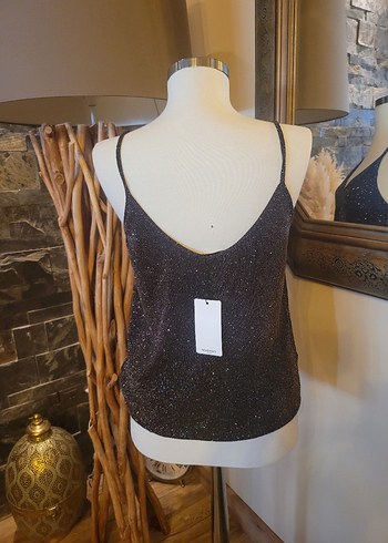 Drapeli Kahverengi Mini Askılı Bluz - Görsel 4