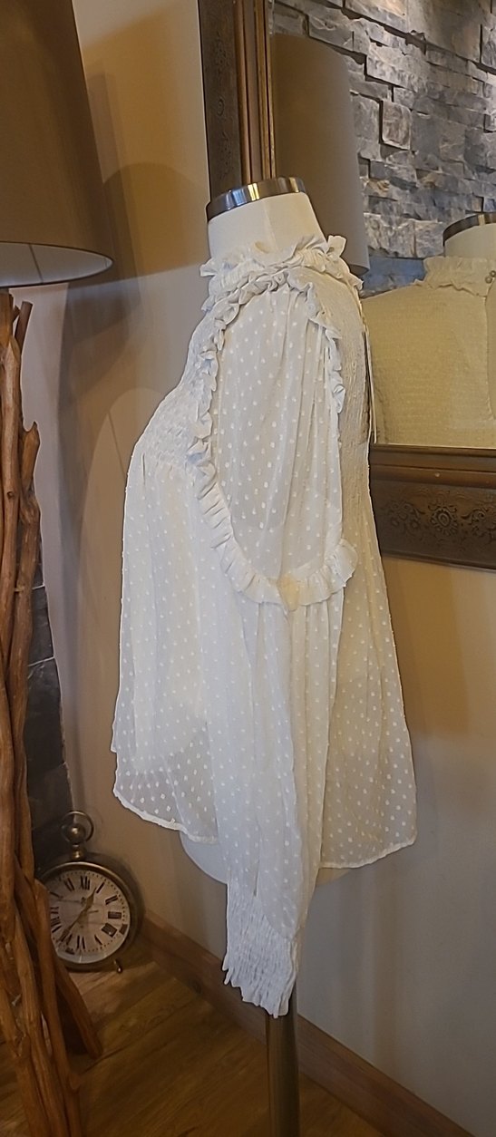 Beyaz Nakışlı Fırfırlı Uzun Kollu Bluz - Görsel 3