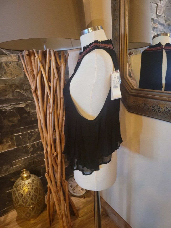 Boncuk İşlemeli Siyah Bohem Bluz - Görsel 2