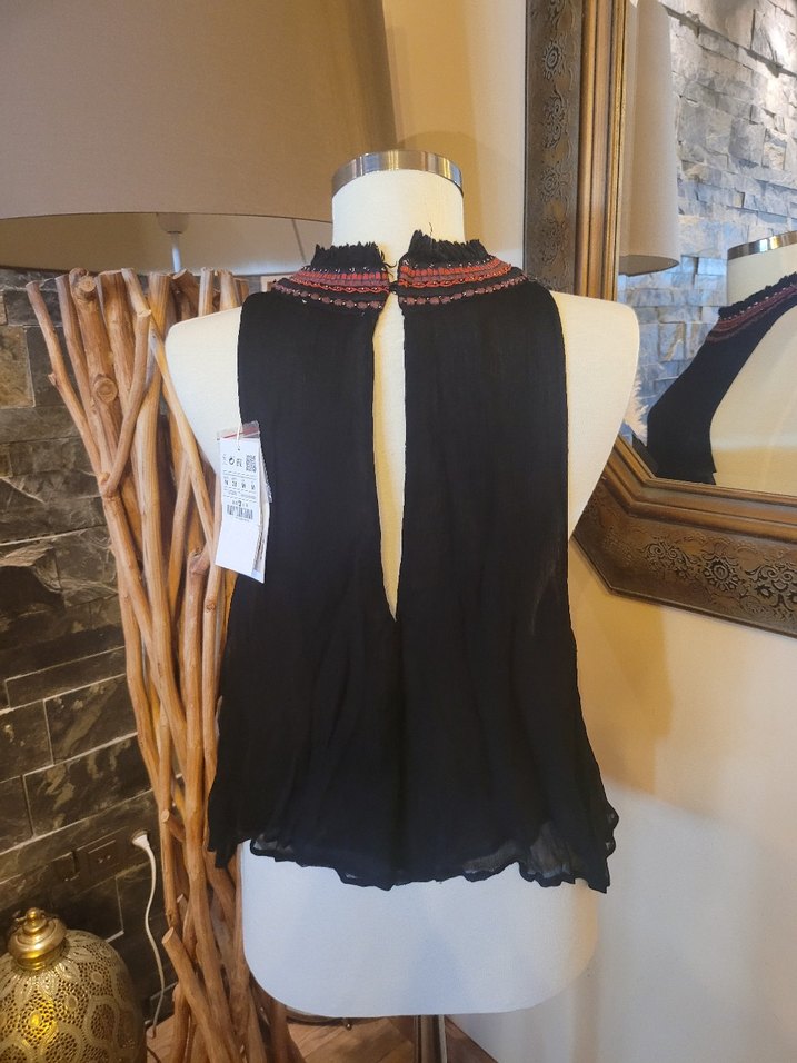 Boncuk İşlemeli Siyah Bohem Bluz - Görsel 3