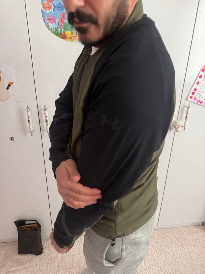 Under armuta Haki Siyah Fermuarlı Erkek Ceket - Görsel 4