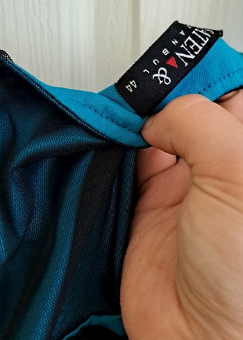 44 Beden Uzun Petrol Yeşili İşlemeli Elbise