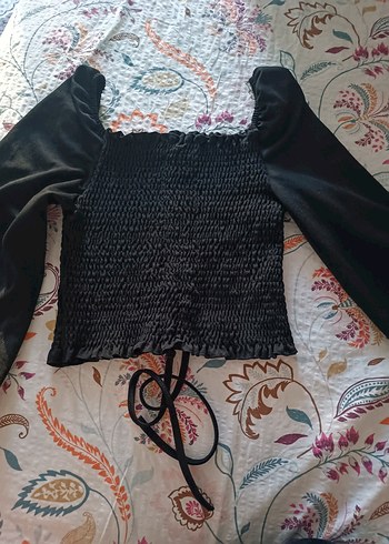 Zara Siyah Örgü Detaylı Uzun Kollu Bluz