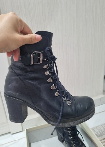 Diğer Siyah Deri Platform Topuklu Gotik Kadın Bot
