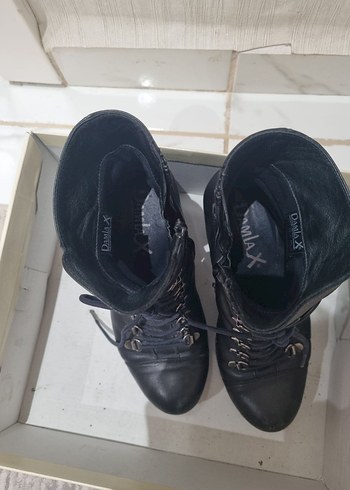 36 Beden Siyah Deri Platform Topuklu Gotik Kadın Bot