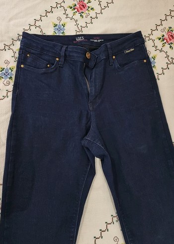 Loft Kemerli Lacivert Midi Boy Kadın Kot Pantolon