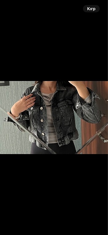 xs Beden gri Renk koton gri jean crop ceket