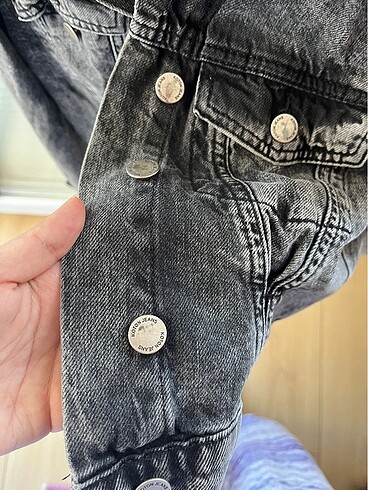 xs Beden koton gri jean crop ceket