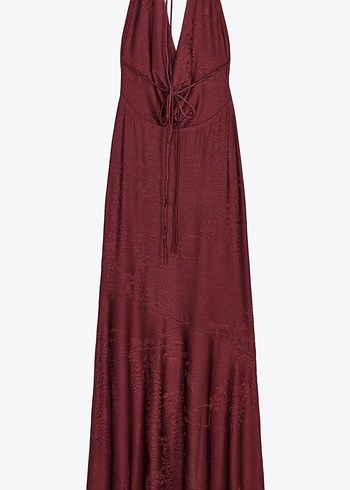 l Beden bordo Renk zara jakarlı halter yaka Bordo Drapeli Uzun Askılı Elbise viral