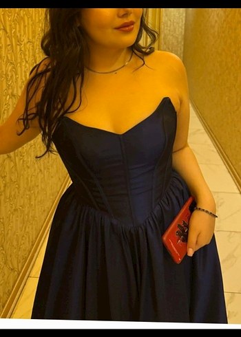 Lacivert Drapeli Uzun Abiye Elbise - Görsel 2