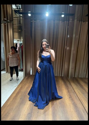 Lacivert Drapeli Uzun Abiye Elbise - Görsel 4