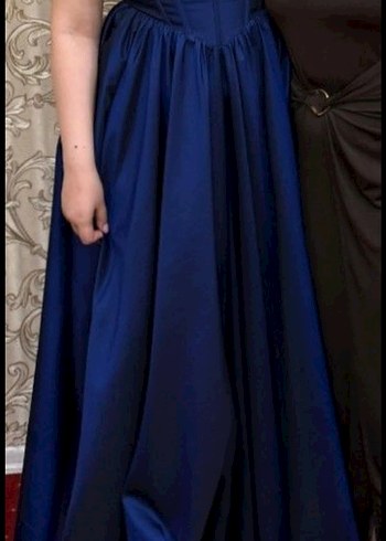 Lacivert Drapeli Uzun Abiye Elbise - Görsel 3