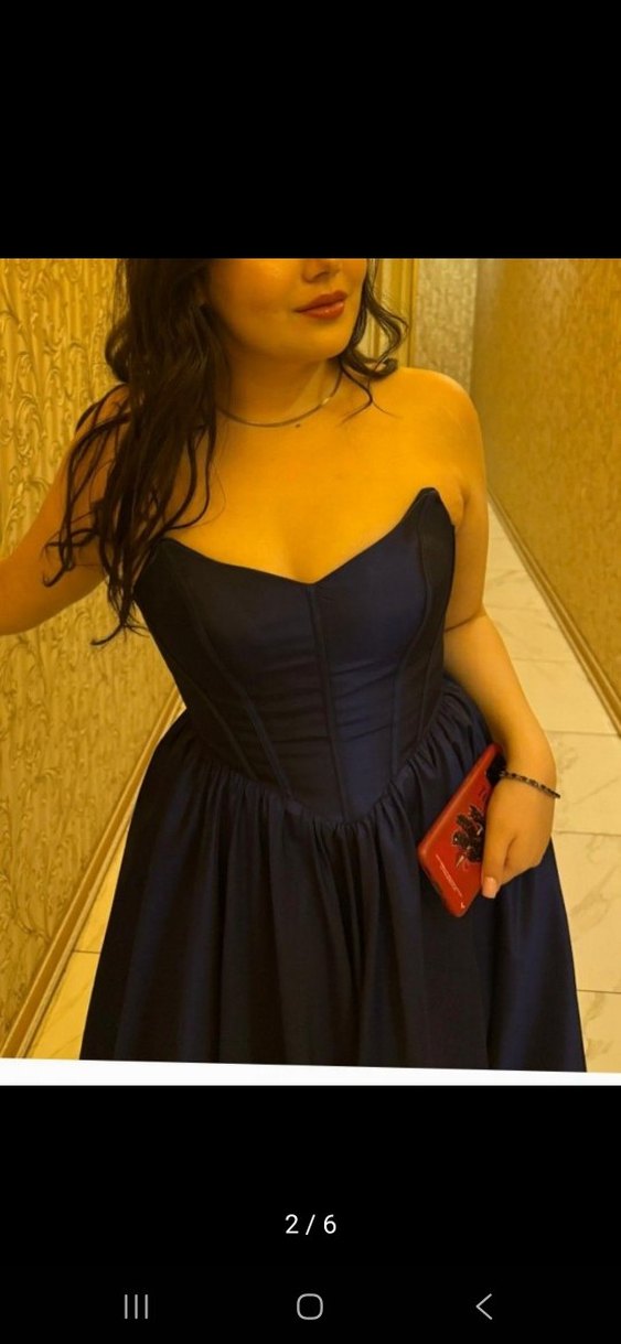 Lacivert Drapeli Uzun Abiye Elbise - Görsel 2