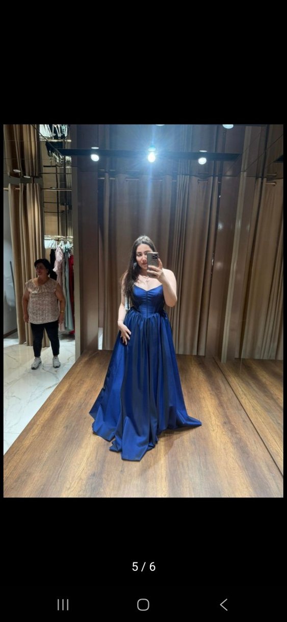 Lacivert Drapeli Uzun Abiye Elbise - Görsel 4