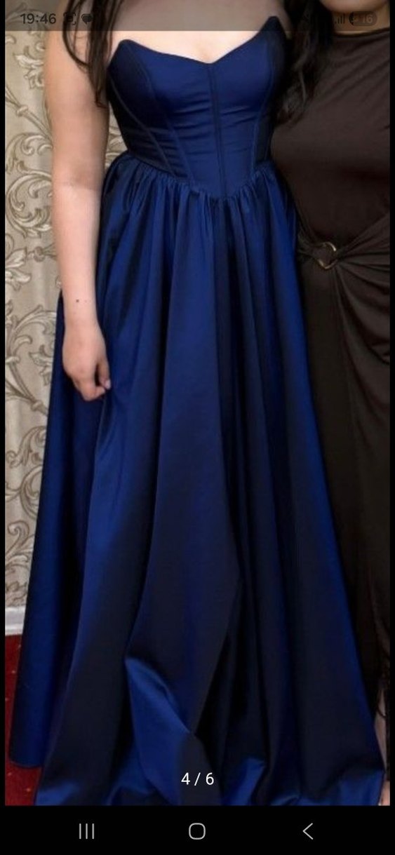 Lacivert Drapeli Uzun Abiye Elbise - Görsel 3