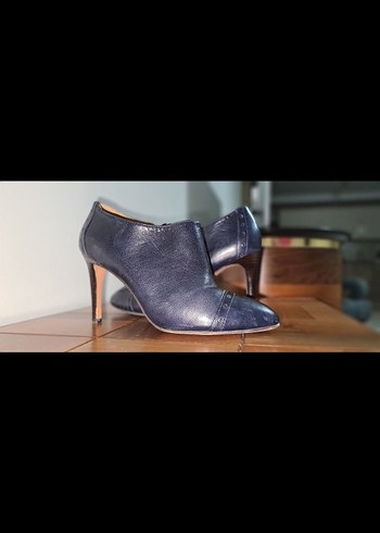 Lacivert Deri Stiletto Topuklu Kadın Bot - Görsel 3