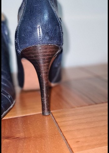 Lacivert Deri Stiletto Topuklu Kadın Bot - Görsel 2