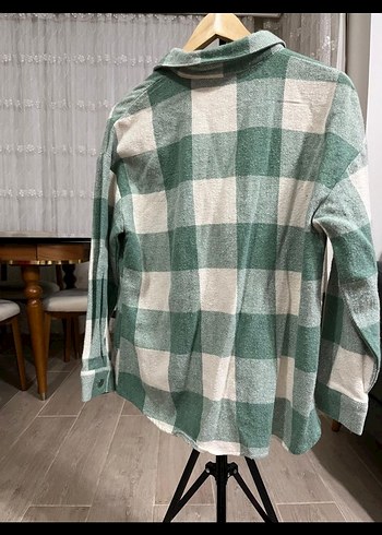 Düğmeli Yeşil Ekose Kadın Gömlek - Görsel 4