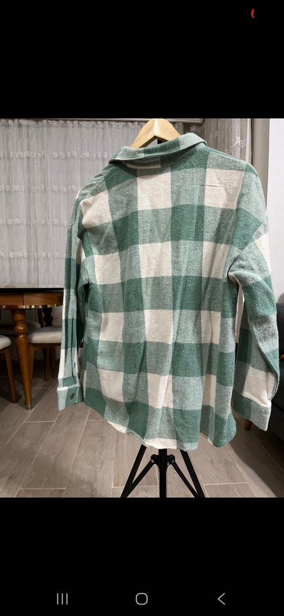 Düğmeli Yeşil Ekose Kadın Gömlek - Görsel 3