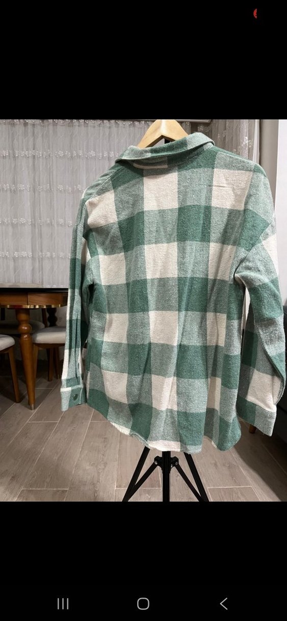 Düğmeli Yeşil Ekose Kadın Gömlek - Görsel 4