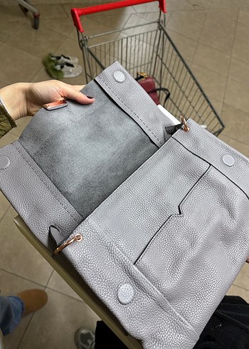 Gri Deri Kadın Çanta - Görsel 5