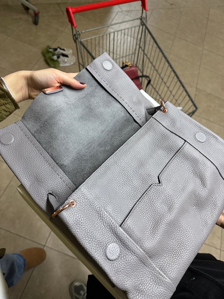 Gri Deri Kadın Çanta - Görsel 5