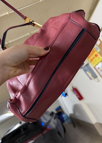 Bordo Deri Kadın Çanta Tokalı - Görsel 4