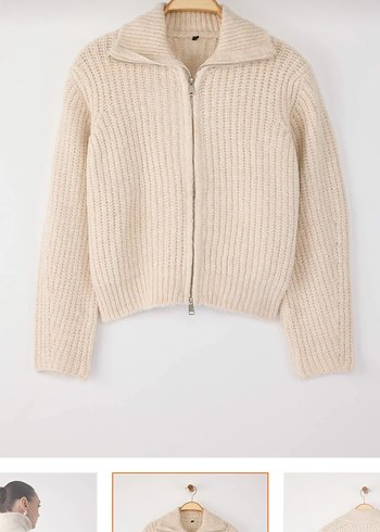 Milla Bej Yüksek Yakalı Örgü Kadın Kazak - Görsel 4