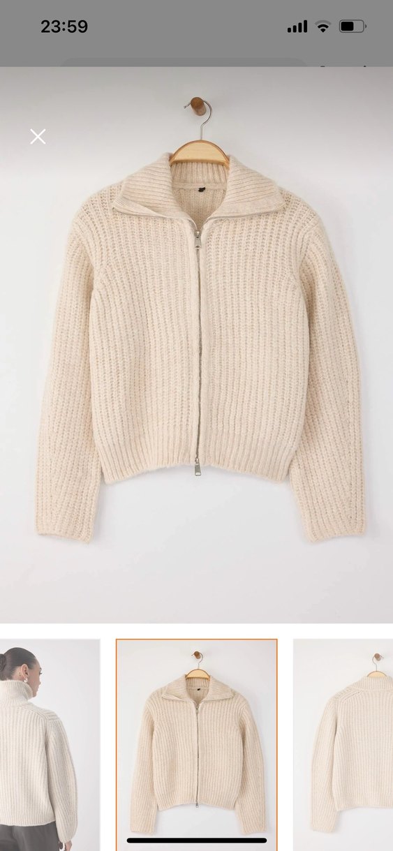 Milla Bej Yüksek Yakalı Örgü Kadın Kazak - Görsel 4